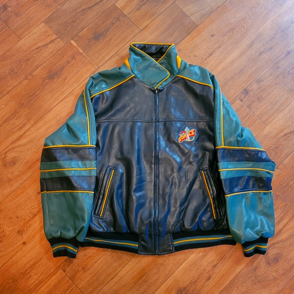 Vintage 90s Seattle Super Sonics NBA G-III Leather Jacket (Payton Kemp Allen)